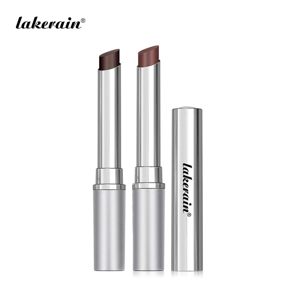 Two shades of Long Lasting Moisturizing Lipstick by Lakerain in silver packaging.